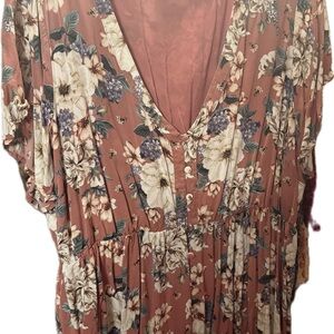 Torrid Floral V-Neck Blouse - Rust and Cream